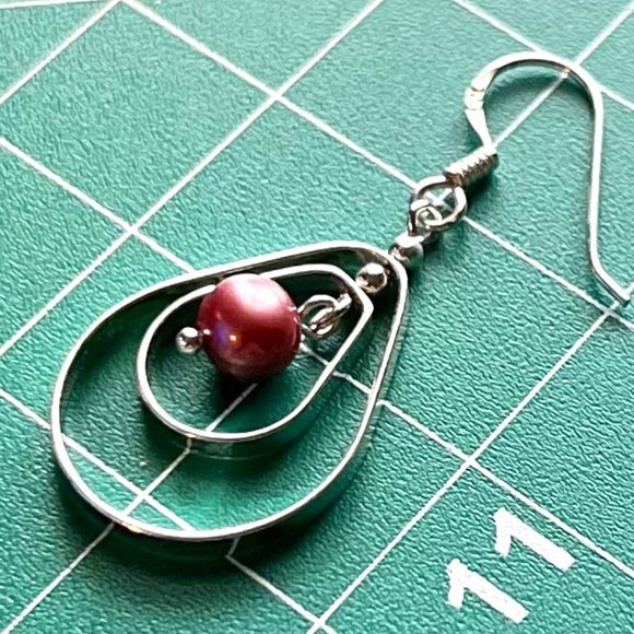 New Gemstone Sterling Silver Double Pear-shaped Earring w/Rose FW Pearl Gift Box - Picture 1 of 8